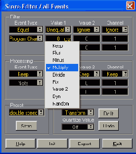 Значения списков Value 1 Value 2 в модуле Processing