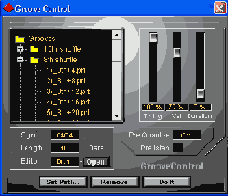 Диалоговое окно Groove Control