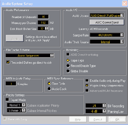 Окно Audio System Setup
