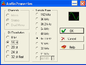Диалоговое окно Audio Attributes
