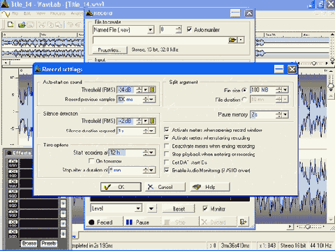 Окно Record Settings